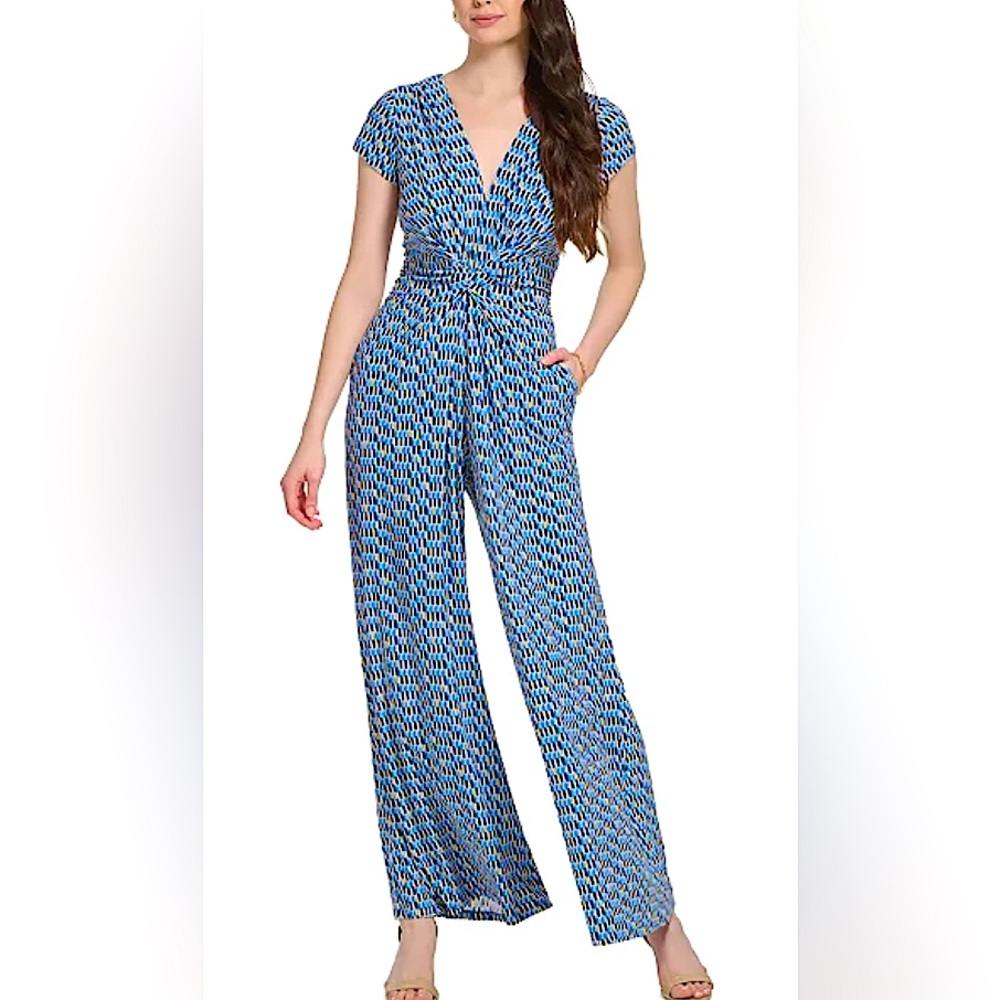 Vince Camuto Blue and Black Geometric Jumpsuit